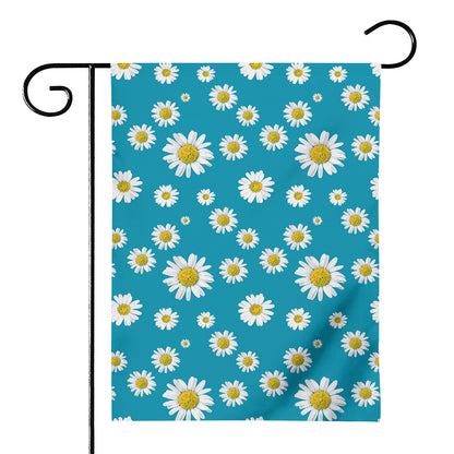 Blue Daisy Flower Pattern Print House Flag