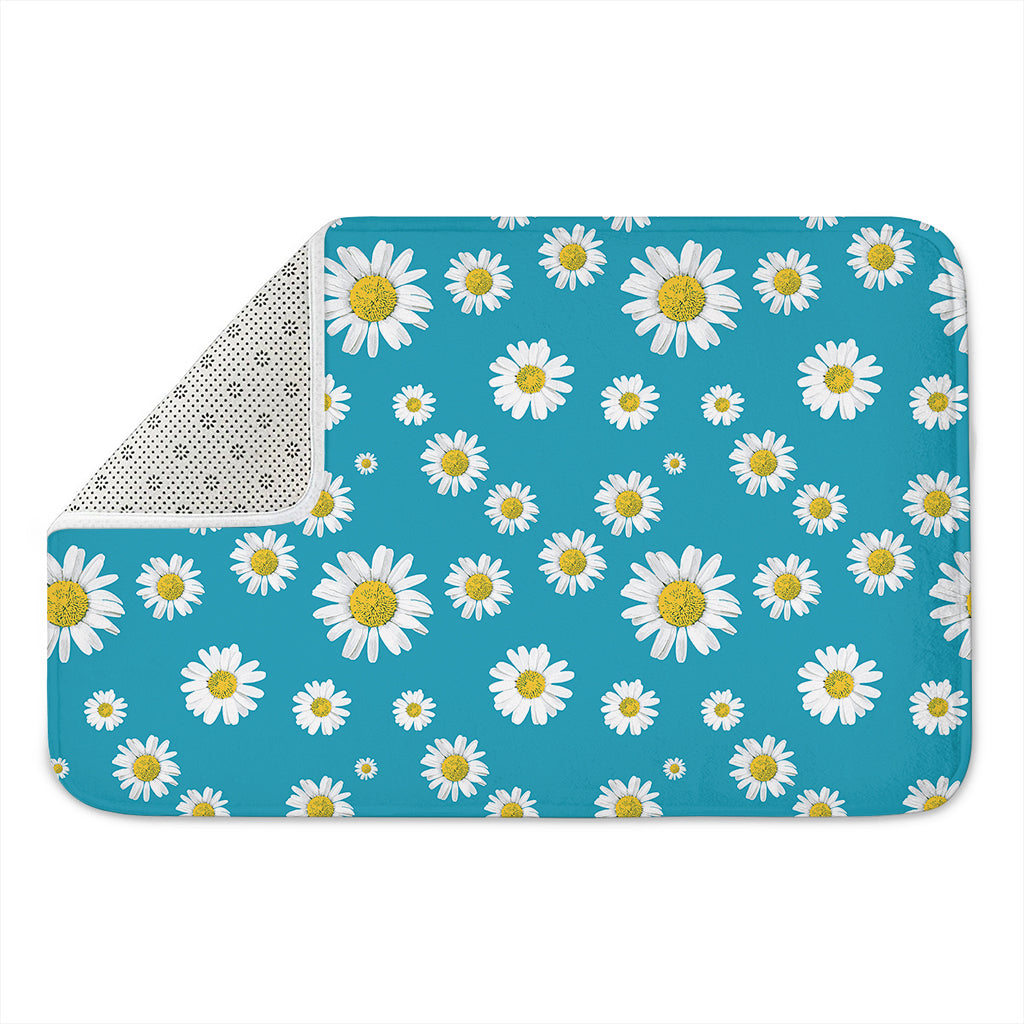 Blue Daisy Flower Pattern Print Indoor Door Mat