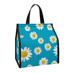 Blue Daisy Flower Pattern Print Insulated Lunch Tote