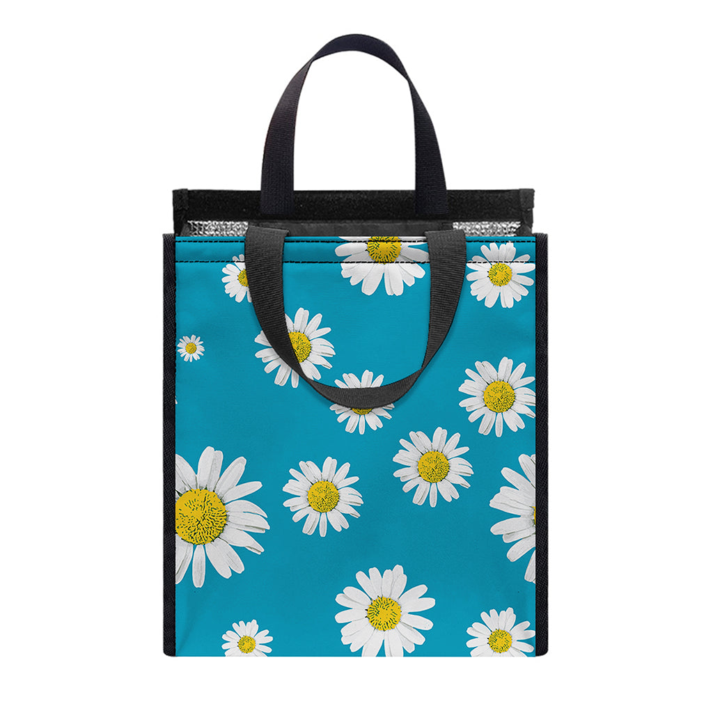 Blue Daisy Flower Pattern Print Insulated Lunch Tote