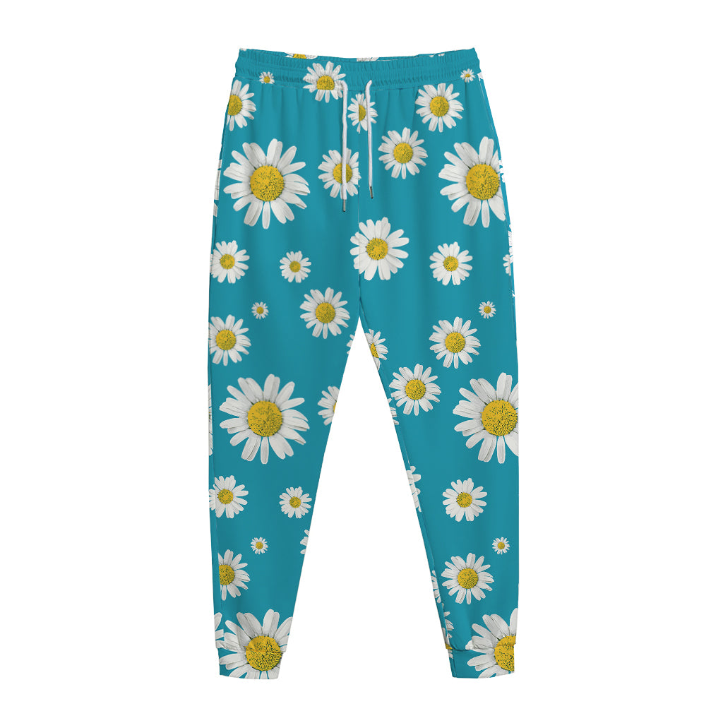 Blue Daisy Flower Pattern Print Jogger Pants