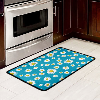 Blue Daisy Flower Pattern Print Kitchen Mat