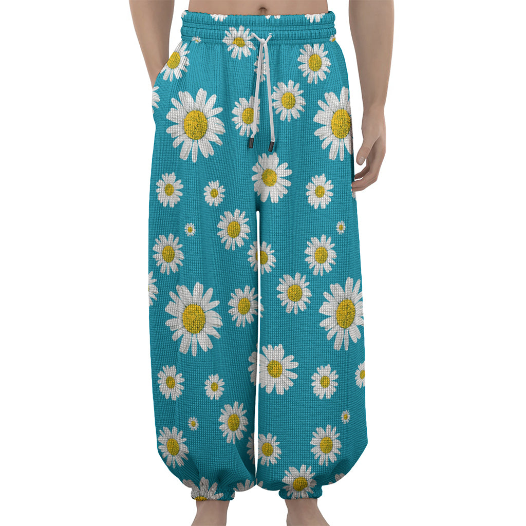 Blue Daisy Flower Pattern Print Lantern Pants