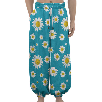 Blue Daisy Flower Pattern Print Lantern Pants
