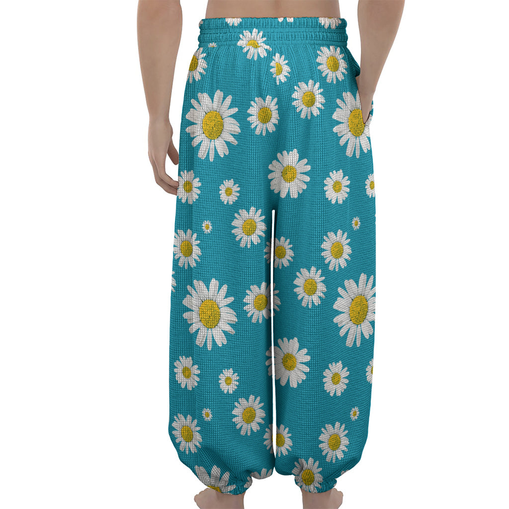 Blue Daisy Flower Pattern Print Lantern Pants
