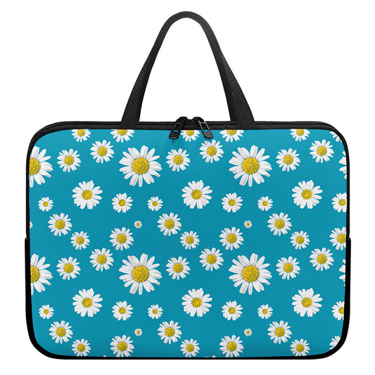 Blue Daisy Flower Pattern Print Laptop Sleeve With Handle