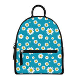 Blue Daisy Flower Pattern Print Leather Backpack