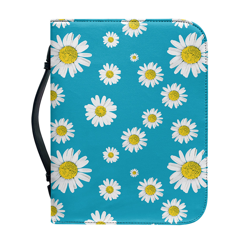 Blue Daisy Flower Pattern Print Leather Bible Cover