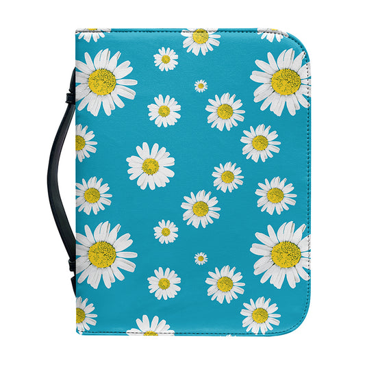 Blue Daisy Flower Pattern Print Leather Bible Cover