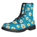 Blue Daisy Flower Pattern Print Lace-Up Boots