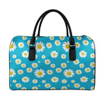 Blue Daisy Flower Pattern Print Leather Duffle Bag