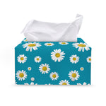 Blue Daisy Flower Pattern Print Leather Tissue Box Cover