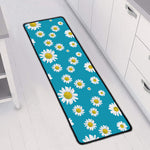 Blue Daisy Flower Pattern Print Long Kitchen Mat