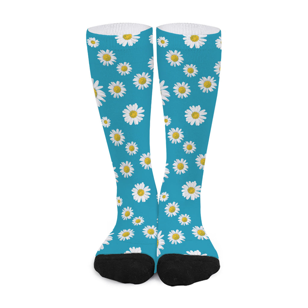 Blue Daisy Flower Pattern Print Long Socks