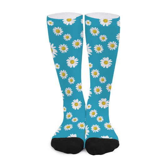 Blue Daisy Flower Pattern Print Long Socks