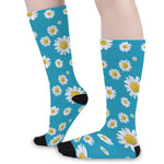 Blue Daisy Flower Pattern Print Long Socks