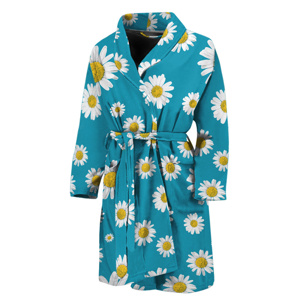 Blue Daisy Flower Pattern Print Men's Bathrobe