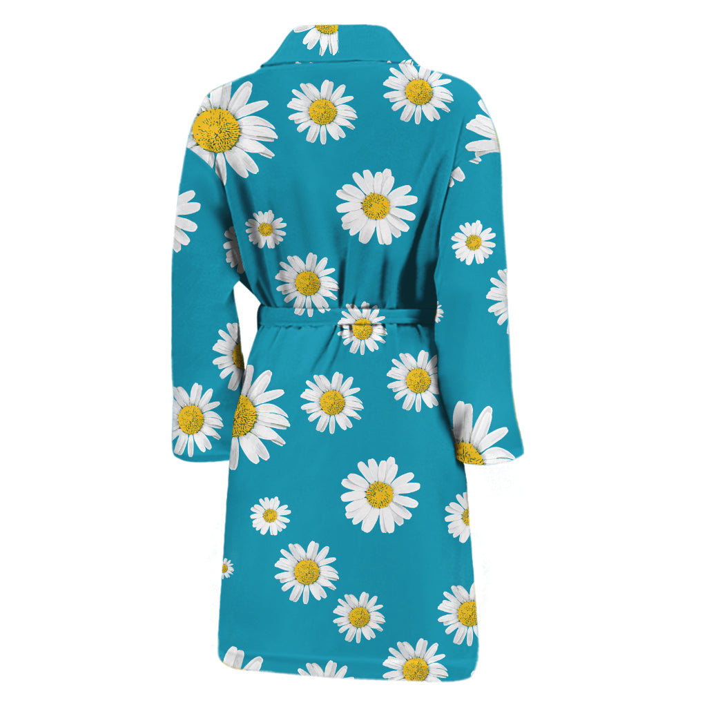 Blue Daisy Flower Pattern Print Men's Bathrobe