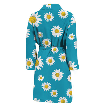 Blue Daisy Flower Pattern Print Men's Bathrobe