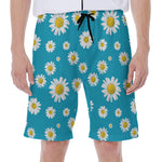 Blue Daisy Flower Pattern Print Men's Beach Shorts