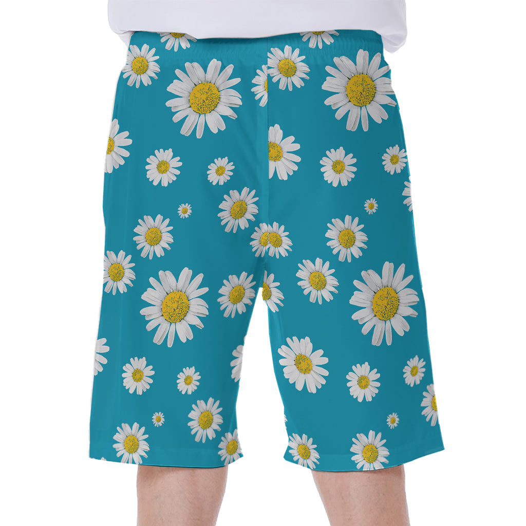 Blue Daisy Flower Pattern Print Men's Beach Shorts