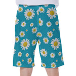 Blue Daisy Flower Pattern Print Men's Beach Shorts