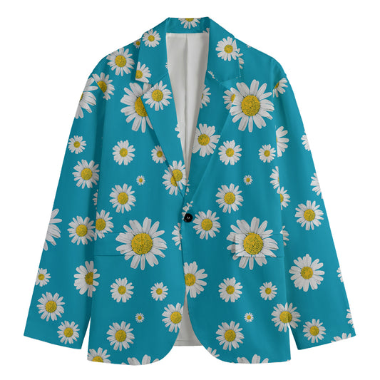 Blue Daisy Flower Pattern Print Men's Blazer