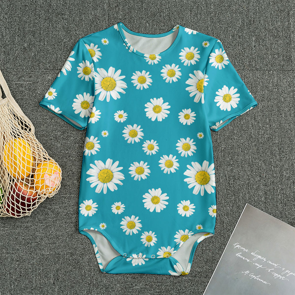 Blue Daisy Flower Pattern Print Men's Bodysuit