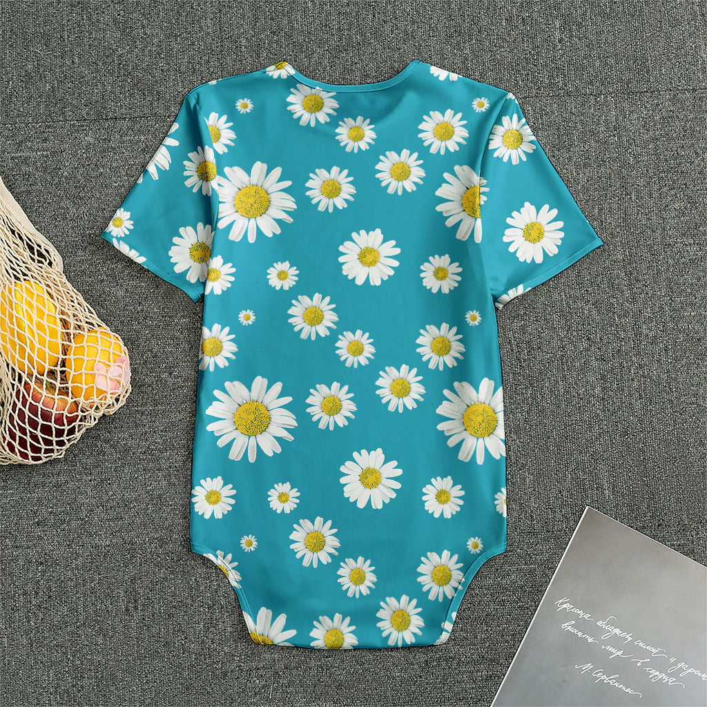 Blue Daisy Flower Pattern Print Men's Bodysuit