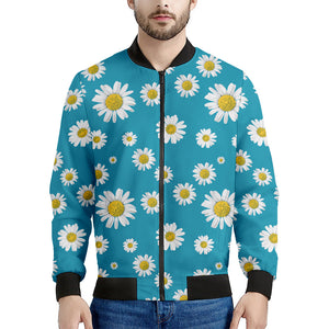 Blue Daisy Flower Pattern Print Men's Bomber Jacket