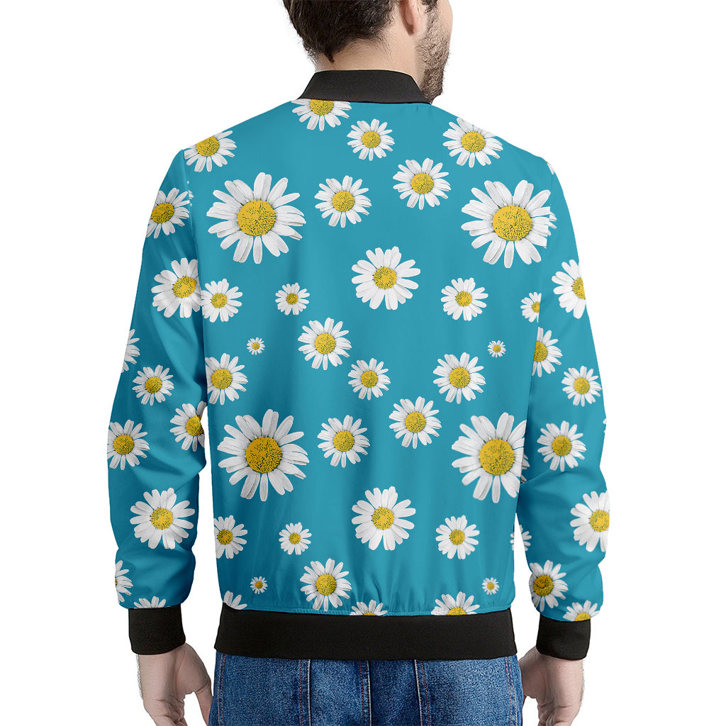 Blue Daisy Flower Pattern Print Men's Bomber Jacket