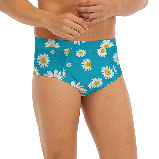 Blue Daisy Flower Pattern Print Men's Briefs