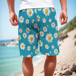 Blue Daisy Flower Pattern Print Men's Cargo Shorts