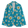 Blue Daisy Flower Pattern Print Men's Cotton Blazer