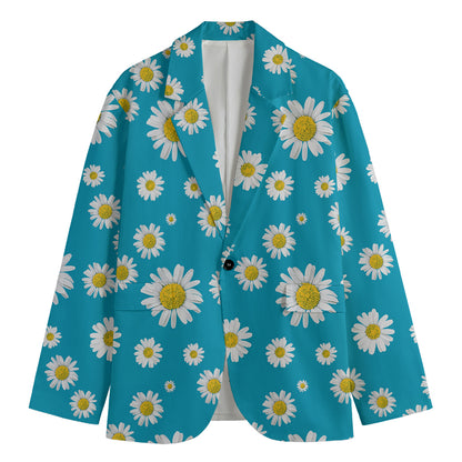 Blue Daisy Flower Pattern Print Men's Cotton Blazer