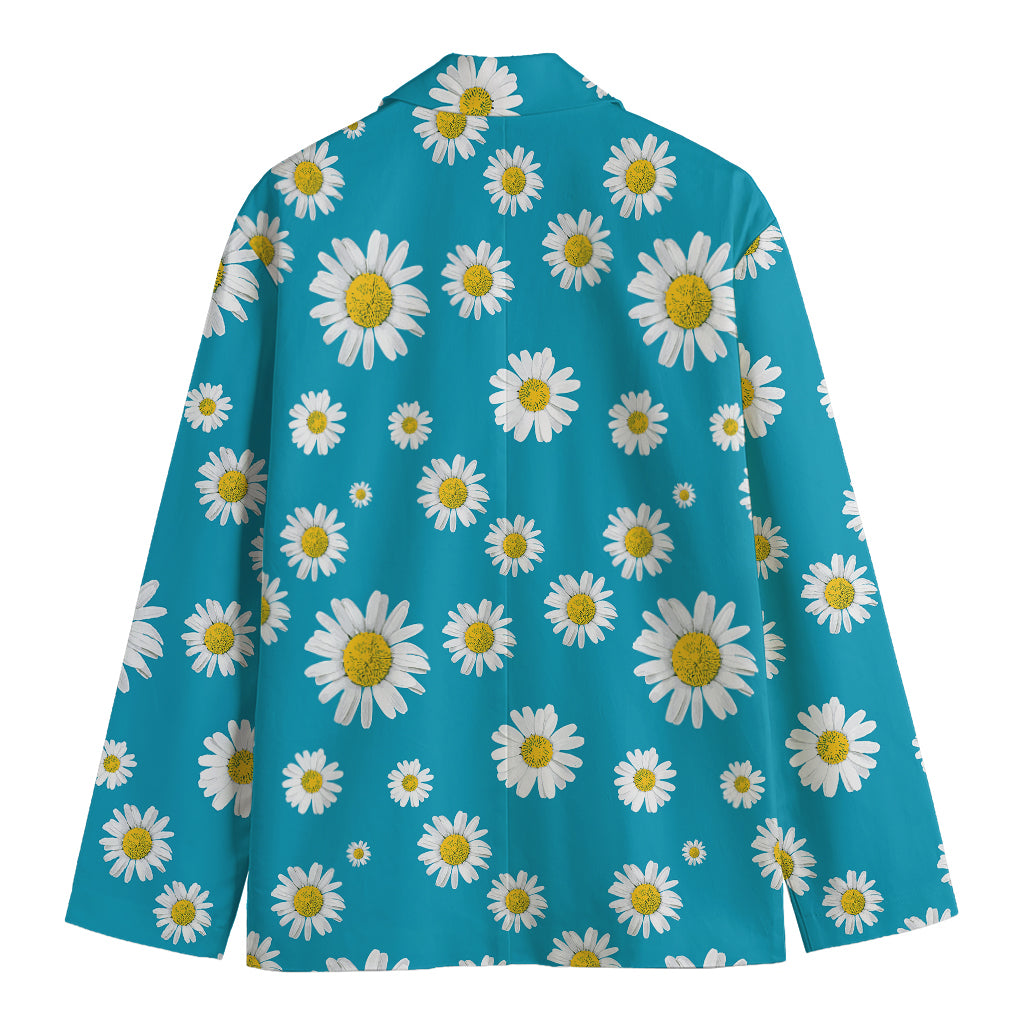 Blue Daisy Flower Pattern Print Men's Cotton Blazer