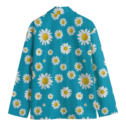 Blue Daisy Flower Pattern Print Men's Cotton Blazer