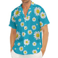 Blue Daisy Flower Pattern Print Men's Deep V-Neck Shirt