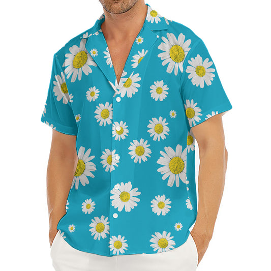 Blue Daisy Flower Pattern Print Men's Deep V-Neck Shirt