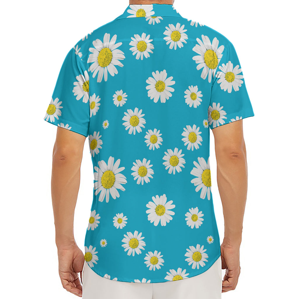 Blue Daisy Flower Pattern Print Men's Deep V-Neck Shirt