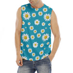 Blue Daisy Flower Pattern Print Men's Fitness Tank Top