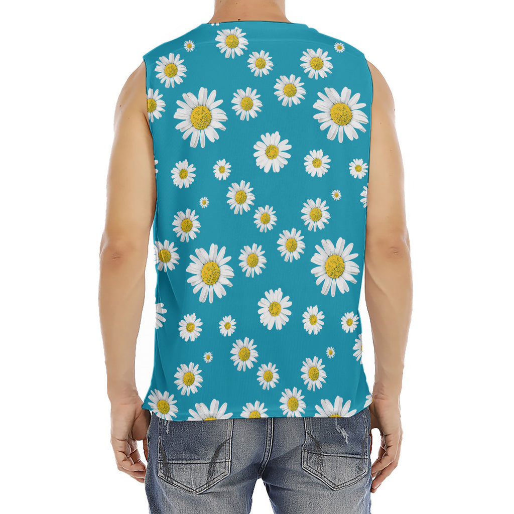 Blue Daisy Flower Pattern Print Men's Fitness Tank Top