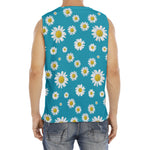 Blue Daisy Flower Pattern Print Men's Fitness Tank Top
