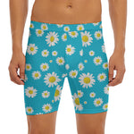 Blue Daisy Flower Pattern Print Men's Long Boxer Briefs