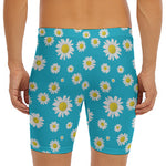 Blue Daisy Flower Pattern Print Men's Long Boxer Briefs