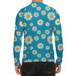 Blue Daisy Flower Pattern Print Men's Long Sleeve Rash Guard