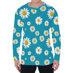 Blue Daisy Flower Pattern Print Men's Long Sleeve T-Shirt
