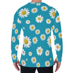 Blue Daisy Flower Pattern Print Men's Long Sleeve T-Shirt