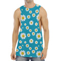 Blue Daisy Flower Pattern Print Men's Muscle Tank Top