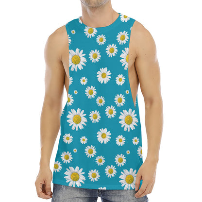 Blue Daisy Flower Pattern Print Men's Muscle Tank Top